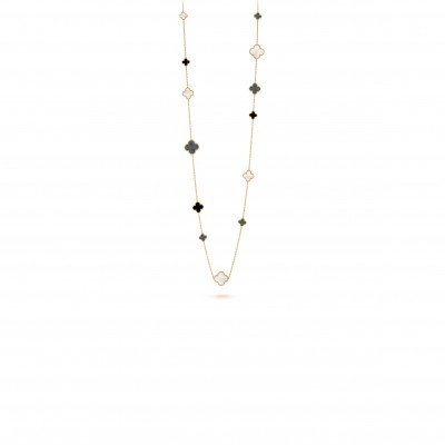 VAN CLEEF ARPELS MAGIC ALHAMBRA LONG NECKLACE, 16 MOTIFS - YELLOW GOLD, MOTHER-OF-PEARL, ONYX  VCARD79400